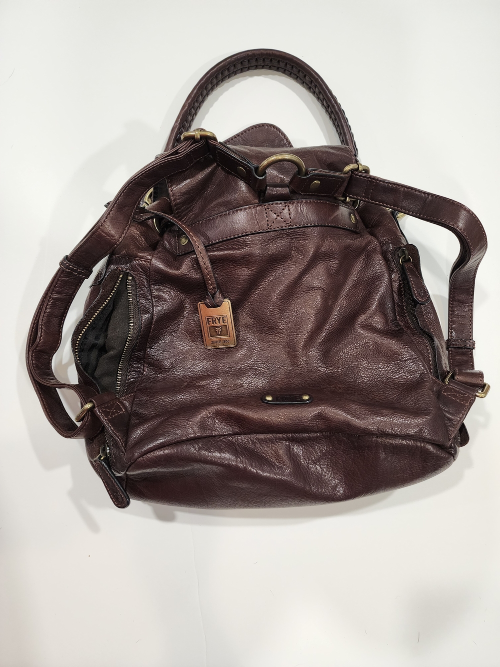 Frye Brown Leather Drawstring Backpack/Purse - Picture 2 of 6